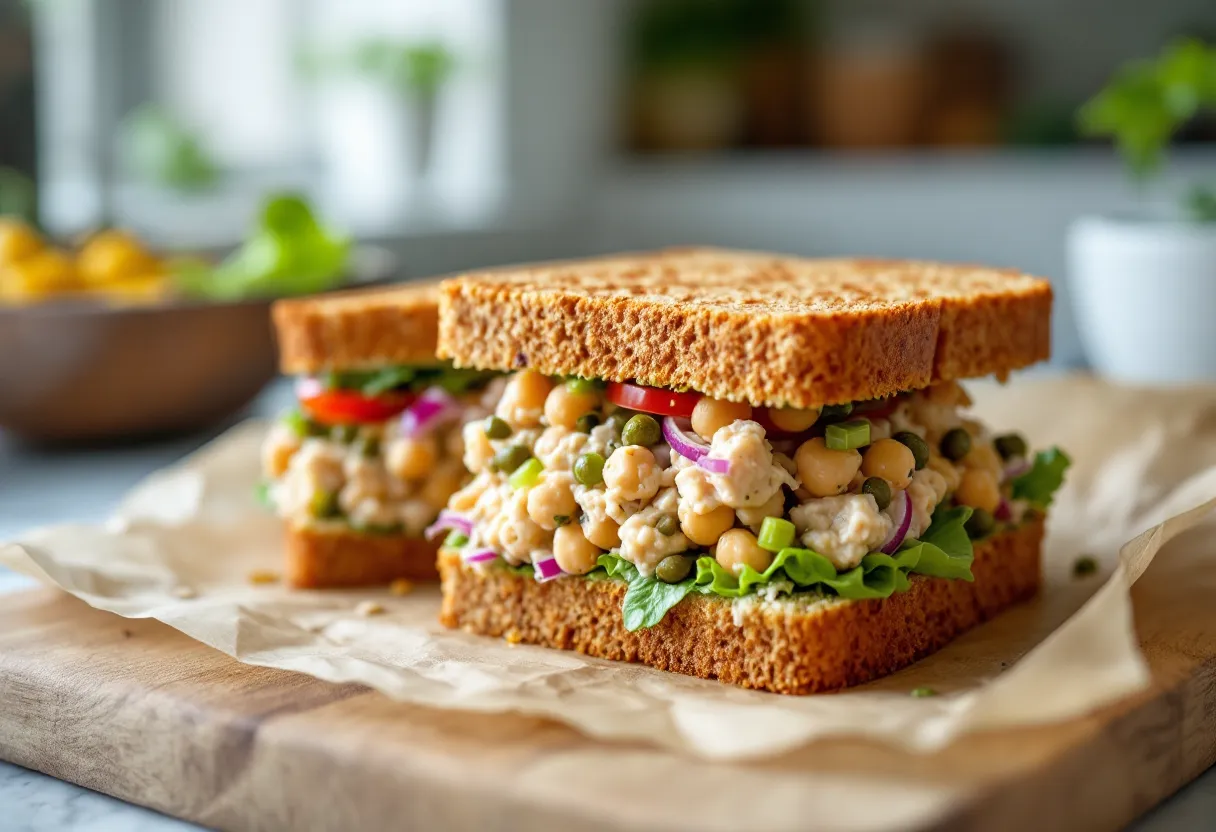 Chickpea “No-Tuna” Salad Sandwich (21g Protein) — high-protein GLP-1 recipe, 21g protein per serving