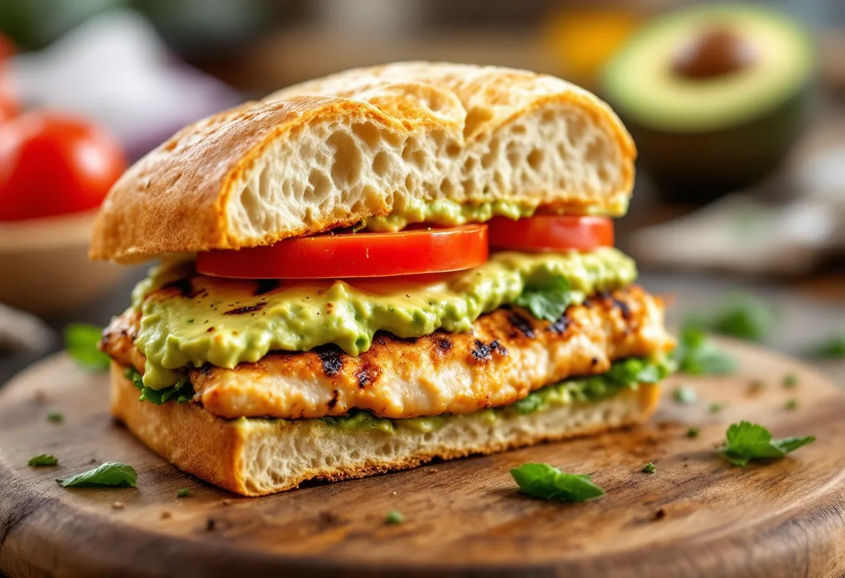 Grilled Chicken Sandwich with Avocado and Tomato — high-protein GLP-1 recipe, 18g protein per serving
