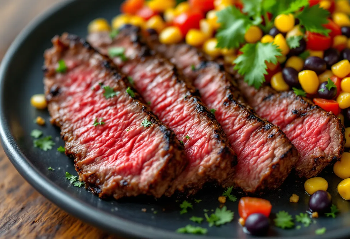 Grilled Flank Steak with Black Bean and Corn Salsa — high-protein GLP-1 recipe, 26g protein per serving