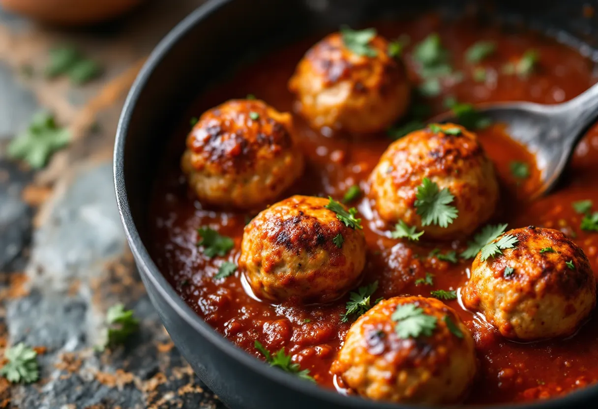 Harissa Chicken Meatballs — high-protein GLP-1 recipe, 22g protein per serving