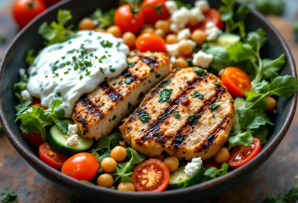 High Protein Greek Chicken Burger Bowl with Tzatziki — high-protein GLP-1 recipe, 24g protein per serving
