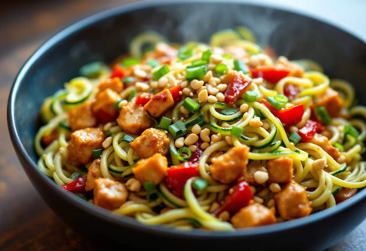 Kung Pao Chicken Zoodles For Two — high-protein GLP-1 recipe, 24g protein per serving