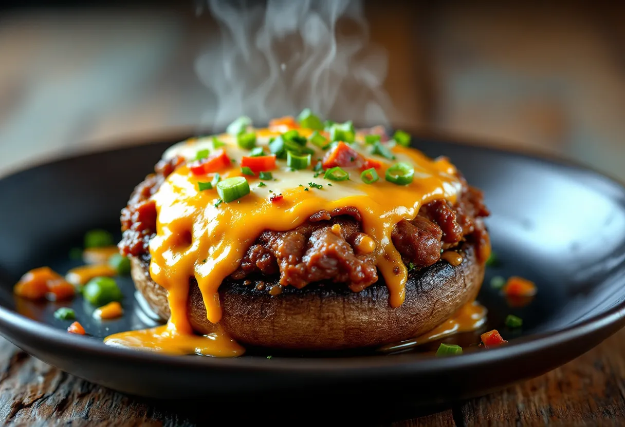 Philly Cheesesteak Stuffed Portobello Mushrooms — high-protein GLP-1 recipe, 19g protein per serving