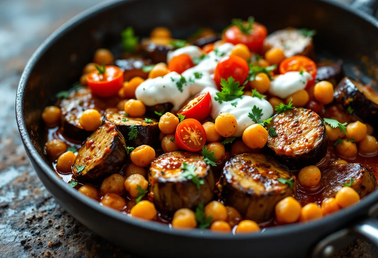 Stovetop Eggplant With Harissa, Chickpeas, and Cumin Yogurt — high-protein GLP-1 recipe, 20g protein per serving
