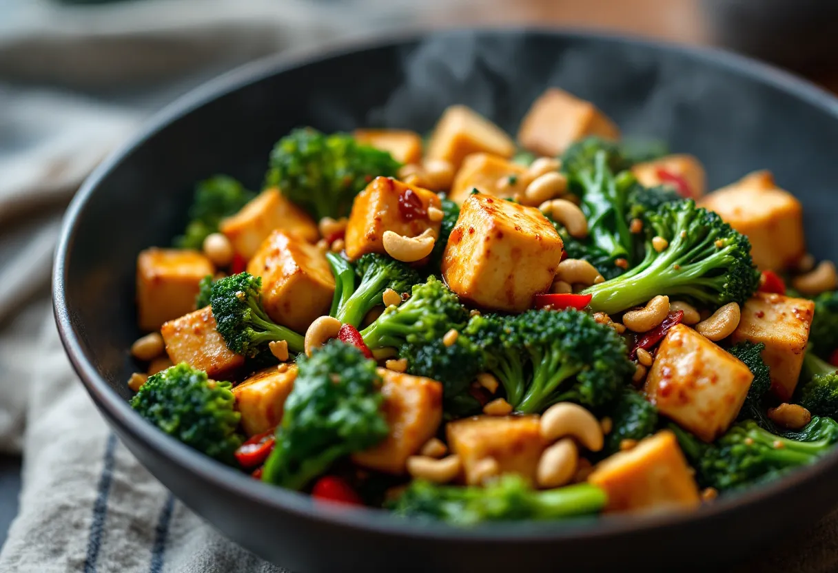 Tofu, greens & cashew stir-fry — high-protein GLP-1 recipe, 16g protein per serving