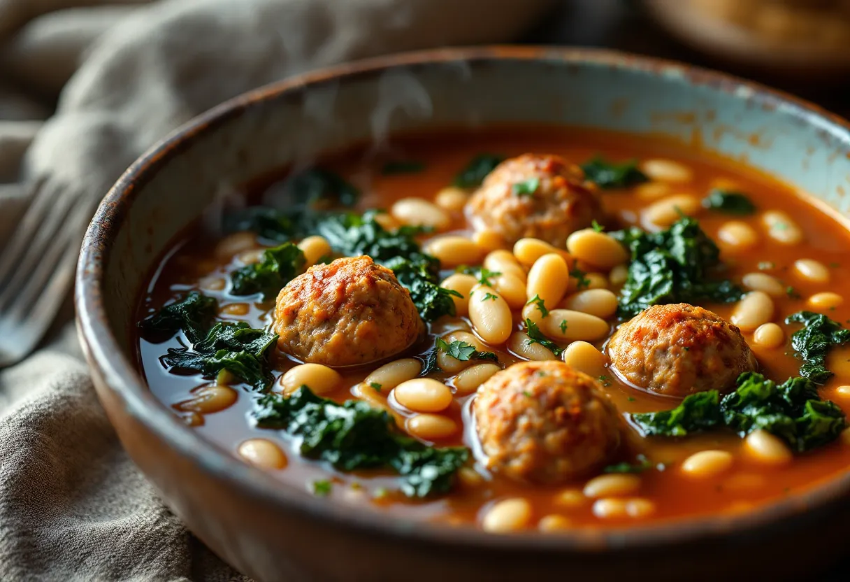 Tuscan White Bean Soup with Meatballs — high-protein GLP-1 recipe, 28g protein per serving