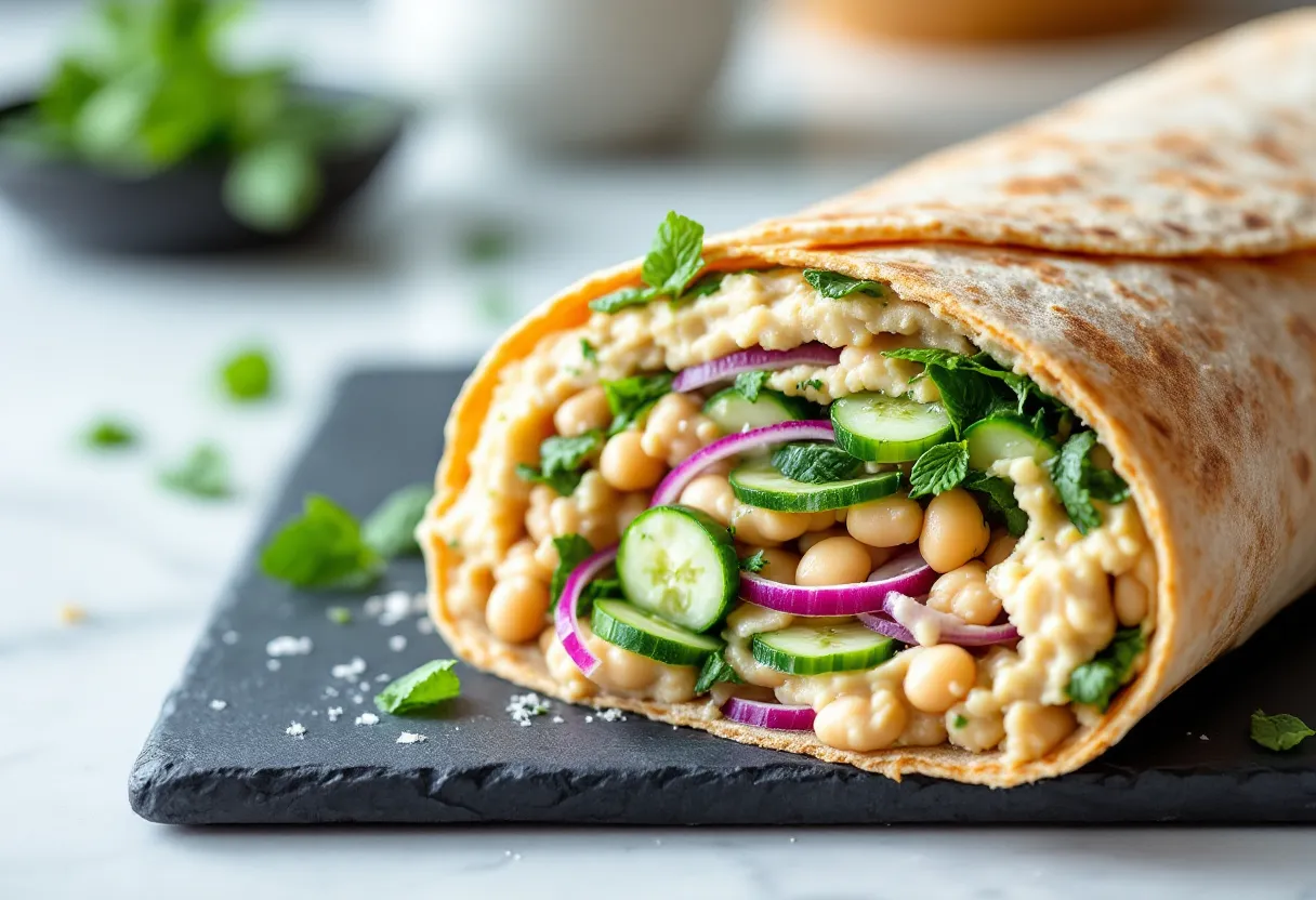White Bean Wraps with Pickled Cucumber & Mint (16g Protein) — high-protein GLP-1 recipe, 16g protein per serving